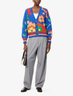 MOTHER: The Button Floral-Intarsia Wool-Blend Cardigan