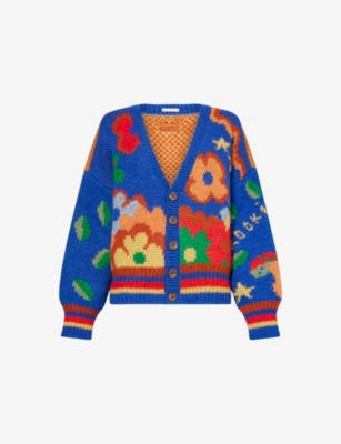 MOTHER: The Button Floral-Intarsia Wool-Blend Cardigan