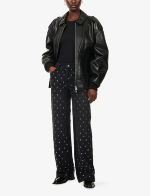 Mother Womens Nails For Dinner The Smoothie Sneak Studded Denim Jeans In Black