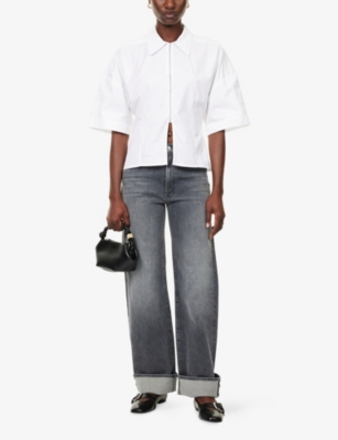 Mother Womens Moshpit Memories The Dodger Skimp Cuff Straight-leg Denim Jeans In Gray