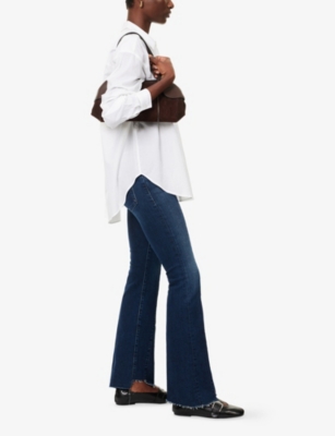 Mother Womens Youre A Riot The Insider Skimp Pointy Fray Flared-leg Denim Jeans In Blue