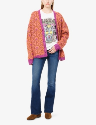 Mother Womens Birds Of Paradise The Double Face V-neck Wool-blend Cardigan In Multi