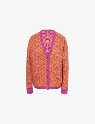 Mother Womens Birds Of Paradise The Double Face V-neck Wool-blend Cardigan In Multi
