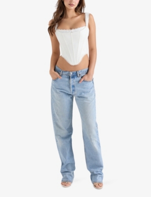 House Of Cb Womens White Adina Scalloped-trim Stretch-cotton Corset To In White