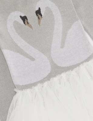 Stella Mccartney Ilver Graphic-print Ruffled Knitted-tulle Dress 4-10 In Silver