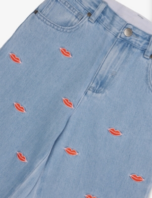 STELLA MCCARTNEY: Lips-Embroidery Straight-Leg Denim Jeans 6-14 Years