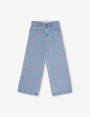 STELLA MCCARTNEY: Lips-Embroidery Straight-Leg Denim Jeans 6-14 Years