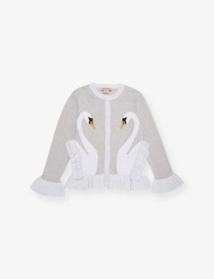 STELLA MCCARTNEY: Swan Ruffle-Hem Long-Sleeve Cotton-Blend Cardigan