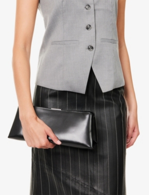 Verafied Womens Noir Interchangeable-strap Leather Clutch Bag In Black