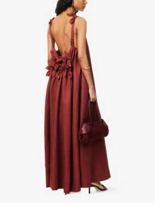 Gabriela Hearst Womens Burnt Sienna Aras Relaxed-fit Bow Linen-and-silk Midi Dress In Brown