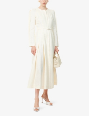 Gabriela Hearst Womens Ivory Niles Pleated Linen And Silk Midi Dress In Neutral
