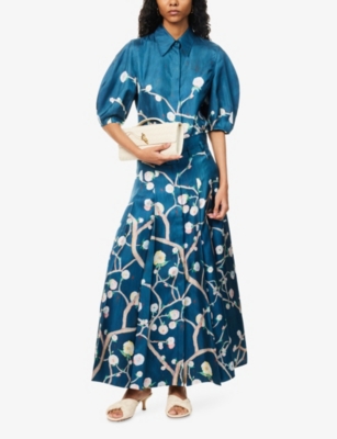 Gabriela Hearst Womens Blue Multi Sansi Floral Silk Shirt In Blue