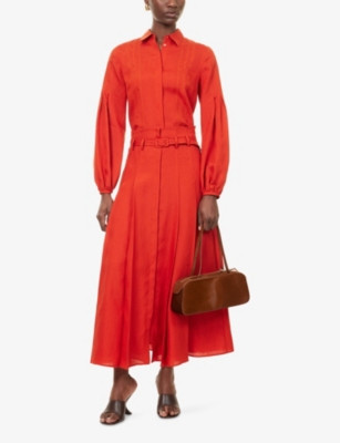 Gabriela Hearst Womens Antelope Orange Dugald Pleat Button-down Linen Midi Skirt In Orange