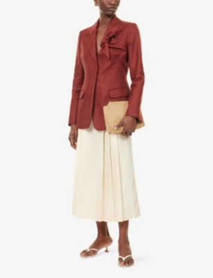 Gabriela Hearst Womens Lerna Pleat Flared Wool Midi Skirt Ivory In White