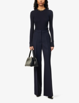 Gabriela Hearst Womens Navy Ribbed Long-sleeves Cashmere And Silk Top In Blue