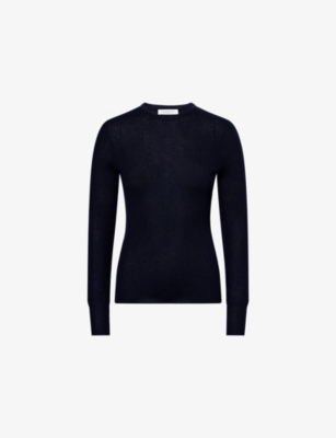 Gabriela Hearst Womens Navy Ribbed Long-sleeves Cashmere And Silk Top In Blue