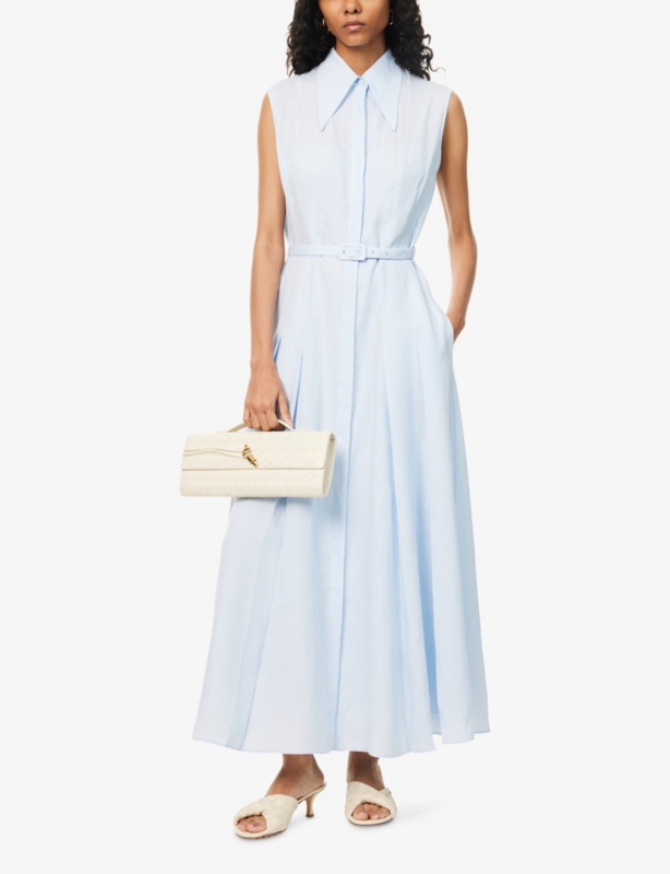Durand Sleeveless Belted Linen Midi Dress
