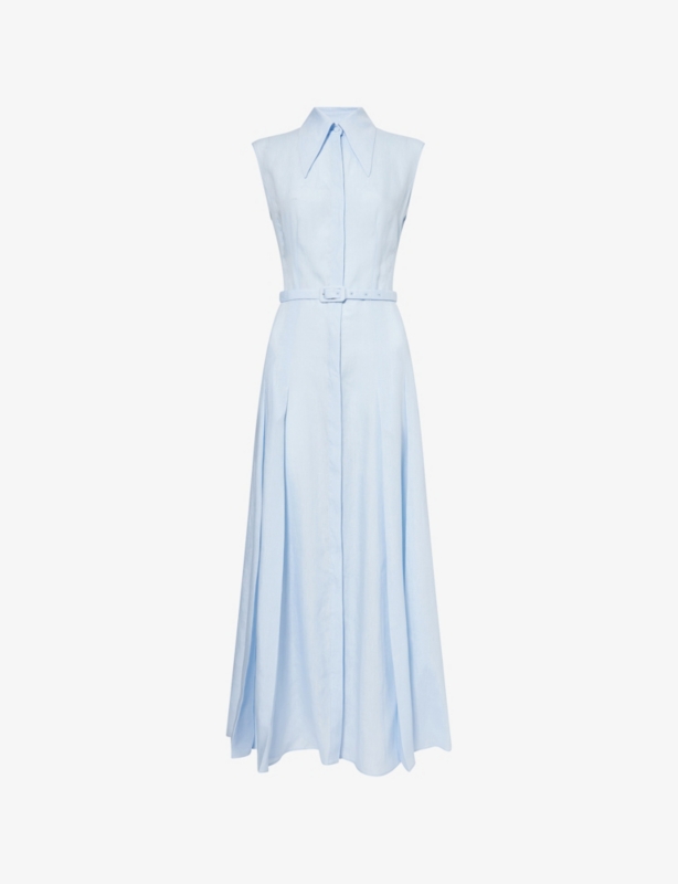 Durand Sleeveless Belted Linen Midi Dress