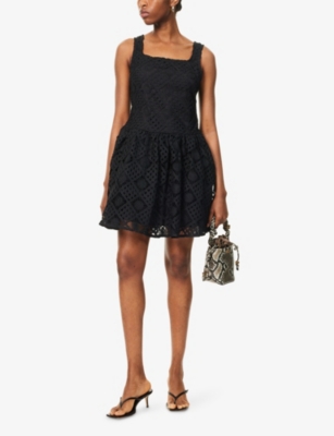 Amy Lynn Womens Sylvie Crochet Woven Mini Dress Black In Black