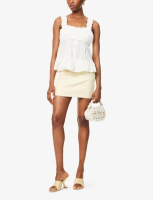 Amy Lynn Ruched Bust Cami Top With 3d Floral Straps In White