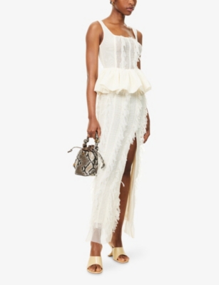 AMY LYNN: Textured Split-Hem Woven Maxi Skirt