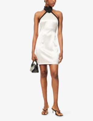 AMY LYNN: Noemi Rose Appliqué Satin Mini Dress