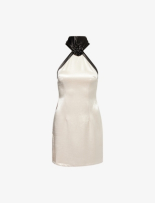 AMY LYNN: Noemi Rose Appliqué Satin Mini Dress