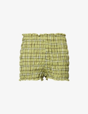 AMY LYNN: Danica Plaid Shirred Woven Shorts