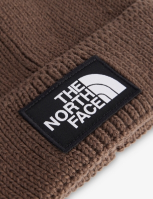 The North Face Mens Smokey Brown Logo Box Ribbed Stretch-woven Beanie In Brown