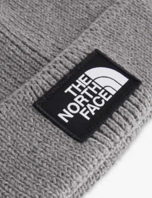 The North Face Mens Tnf Medium Grey Heather Logo Box Ribbed Stretch-woven Beanie In Gray