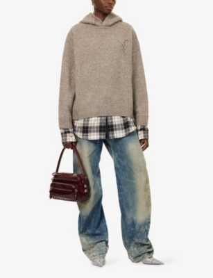 ACNE STUDIOS: Contrast-Check-Print Relaxed-Fit Wool-Blend Hoodie