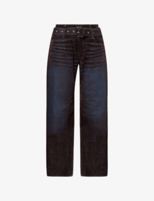 Acne Studios Womens Brown Blue Belted Straight-leg Denim-blend Trousers