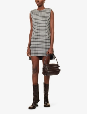 Acne Studios Womens Multi Grey Check-print Sleeveless Stretch-wool Midi Dress In Gray