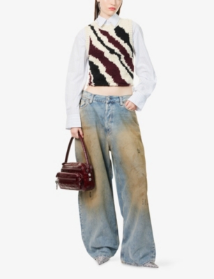 Acne Studios Womens White Multicolor Striped V-neck Wool Vest In Black