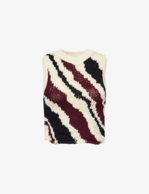 Acne Studios Womens White Multicolor Striped V-neck Wool Vest In Black