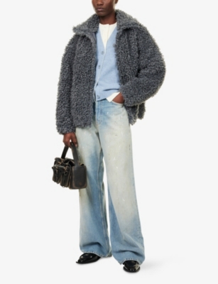 Acne Studios Womens Carbon Grey Relaxed-fit High-neck Faux-fur Jacket In Gray