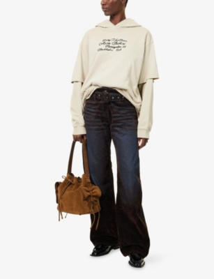 Acne Studios Womens Faded Beige Layered Relaxed-fit Cotton-jersey Hoodie Xs In Neutral