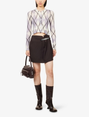 Acne Studios Kahoo Argyle Cropped Mohair-blend Cardigan In White