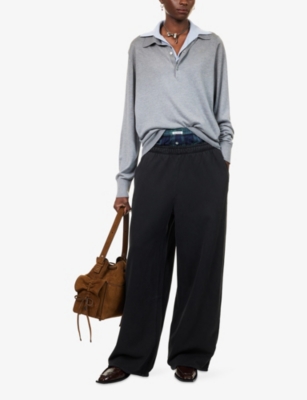 Acne Studios Womens Sky Blue Light Grey Layered Silk And Wool-blend Polo Jumper In Gray