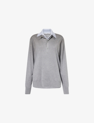 Acne Studios Womens Sky Blue Light Grey Layered Silk And Wool-blend Polo Jumper In Gray