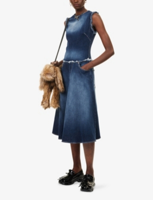 Acne Studios Womens Dark Blue Sleeveless Layered Denim Mini Dress In Blue