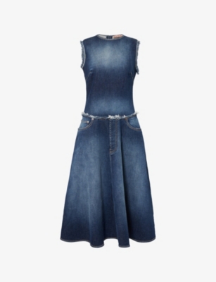 Acne Studios Womens Dark Blue Sleeveless Layered Denim Mini Dress In Blue
