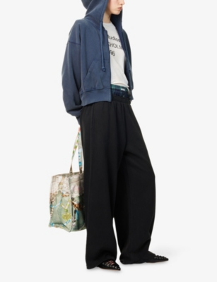 Acne Studios Womens Black Green Double-waistband Wide-leg Cotton-jersey Jogging Bottoms Xs In Multi