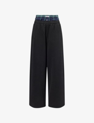 Acne Studios Womens Black Green Double-waistband Wide-leg Cotton-jersey Jogging Bottoms Xs In Multi