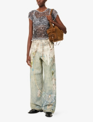 ACNE STUDIOS: Graphic-Print Wide-Leg Denim Jeans