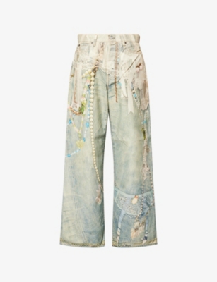 ACNE STUDIOS: Graphic-Print Wide-Leg Denim Jeans