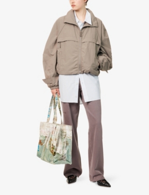 Acne Studios Womens Mud Grey Relaxed-fit High-neck Shell Jacket In Gray