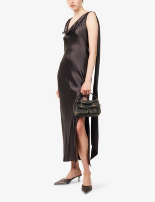 Acne Studios Womens Graphite Grey Cowl-neck Low-back Silk Midi Dress In Gray