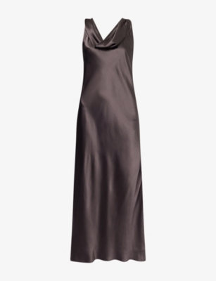 Acne Studios Womens Graphite Grey Cowl-neck Low-back Silk Midi Dress In Gray