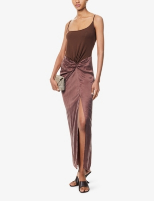 OUDE WAAG: Draped Shoulder-Straps Woven Midi Dress